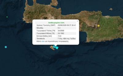 Διπλός σεισμός 5,3 και 4,6 Ρίχτερ κοντά στη Γαύδο